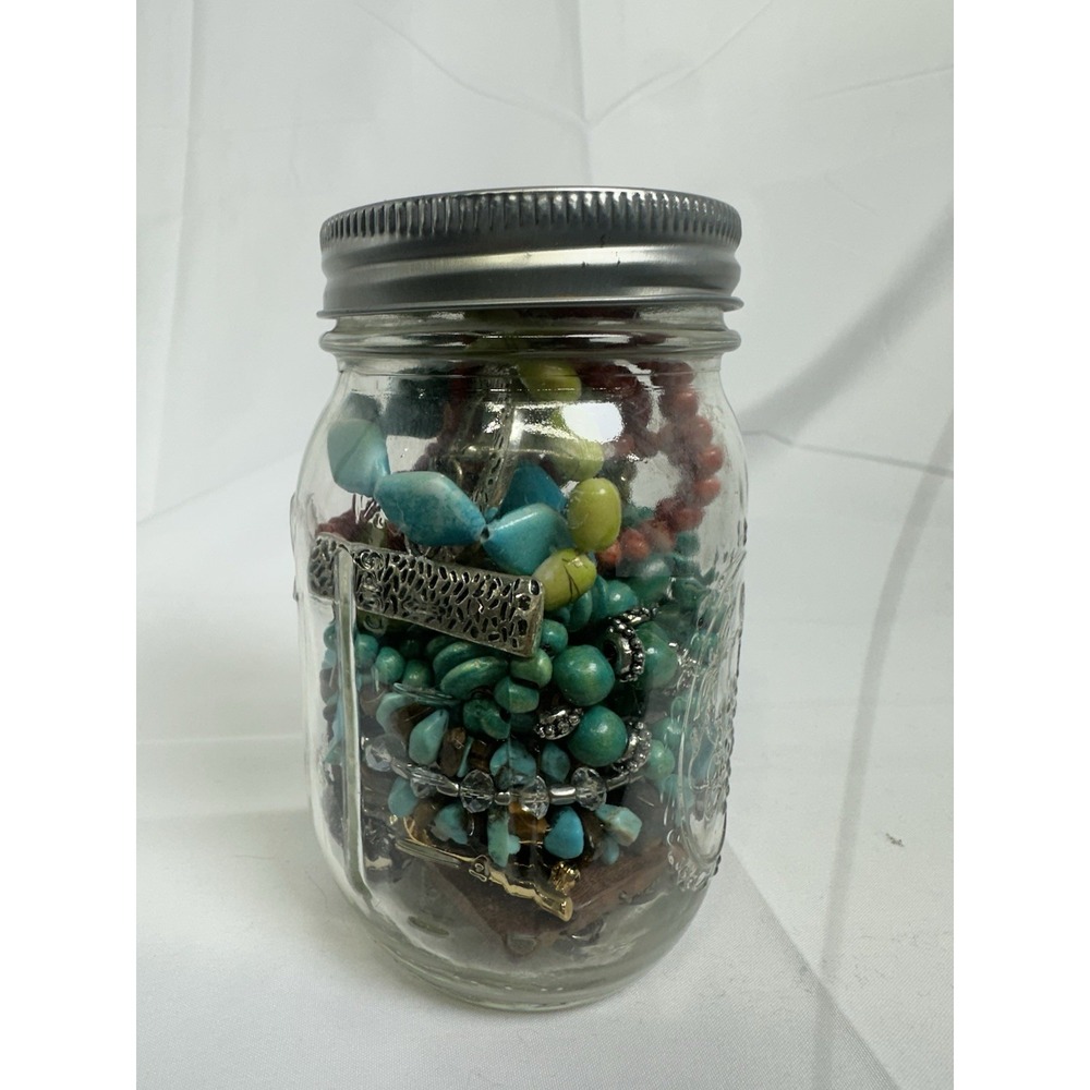 Mystery Fashion Costome Jewelry Jar Untested Mixed Metals Stones Treasure Lot